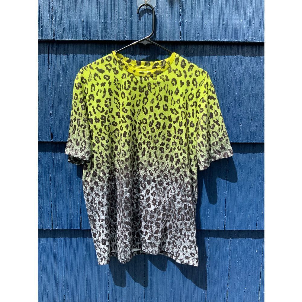 Zara Neon Yellow to Gray Ombre Leopard Print Short Sleeve Top